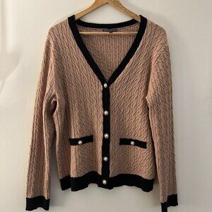 ADRIANNA PAPELL | Like New Brown/Black Elegant Cardigan Sweater Pearl Button